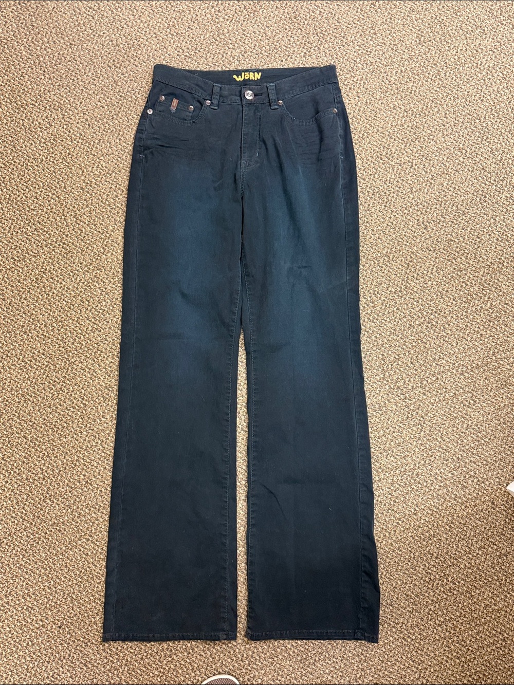 WÖRN Black Jeans Contrast Stitch‎ Low Rise Bootcut Denim Pants